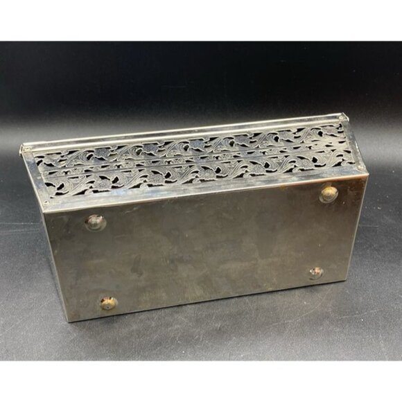 Rectangle Silver Tone Pierced Metal With Lucite Handle Mirror MCM Vintage - Picture 7 of 12